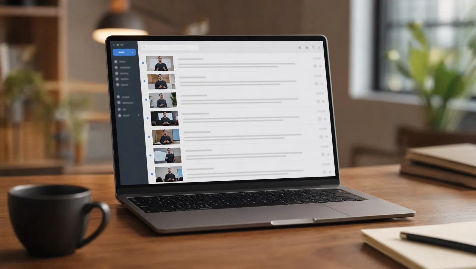 Laptop with email inbox containing personalized video thumbnails